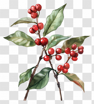 Watercolor Coffee Plant - Coffee Berry Branch Illustration Transparent PNG