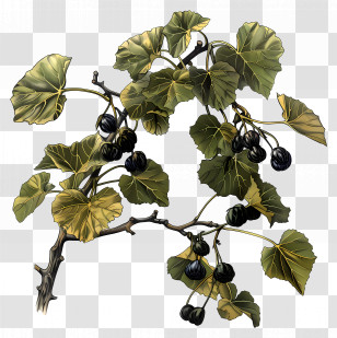 Populus Nigra - Branch With Leaves And Berries Transparent PNG