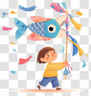 Childrens Day - Child With Koinobori Flags Transparent PNG