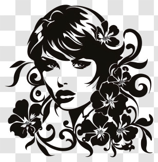 Decal Taylor Swift Silhouette - Silhouette Of A Woman With Floral Design Transparent PNG
