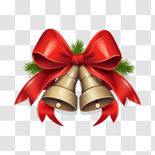 Jingle Bells - Golden Christmas Bells With Red Ribbon Transparent PNG