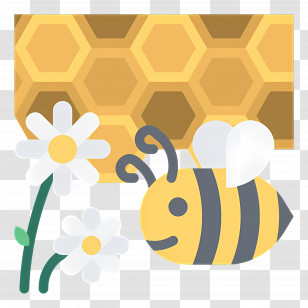Honey Bee - Bee With Honeycomb And Flowers Transparent PNG