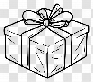 Christmas Coloring Page - Outlined Gift Box With A Bow In Simple Style Transparent PNG