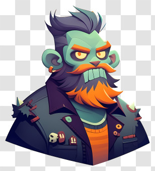 Zombie Emoji - Green Bearded Punk Zombie Transparent PNG