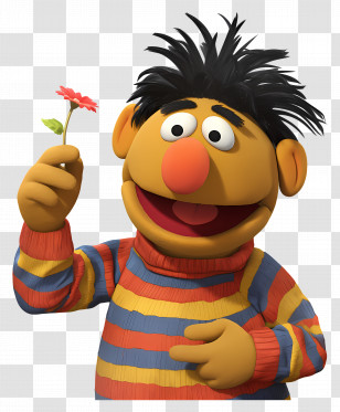 Ernie - Cartoon Character Holding Flower Transparent PNG