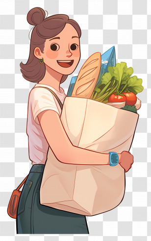 Woman Holding Grocery Bag - Smiling Woman With Grocery Bag Transparent PNG