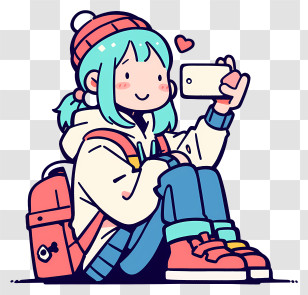 Anime Kawaii Girl Selfie - Cute Girl Taking Selfie Transparent PNG