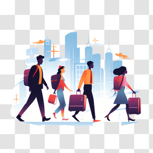 Migrants Day - Travelers With Luggage In Urban Cityscape Illustration Transparent PNG
