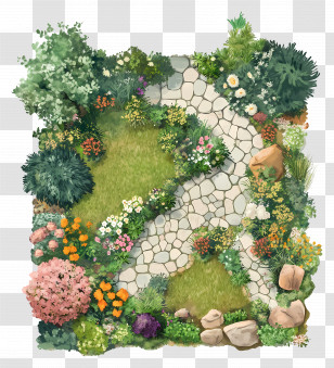 Garden Top View - Beautiful Garden Path With Flowers Transparent PNG