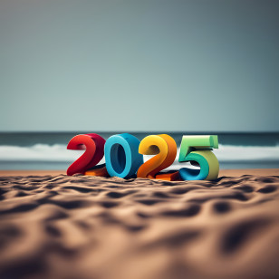 2025 Happy New Year
 - 2025 Creative Typography On Sandy Beach Transparent PNG