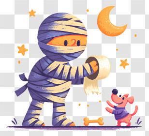 Quirky Mummy - Mummy And Dog With Toilet Paper Under The Moon Transparent PNG