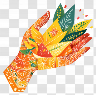 Indian Hand - Hand With Vibrant Floral And Leaf Patterns Transparent PNG