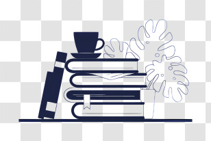 Books - Stack Of Books With Cup And Plant Transparent PNG