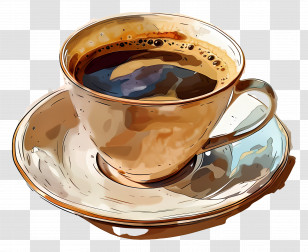 Coffee Cup With Saucer - Illustration Of Coffee Cup And Saucer Transparent PNG