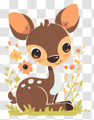 Deery Lou - Cute Cartoon Fawn Illustration Transparent PNG
