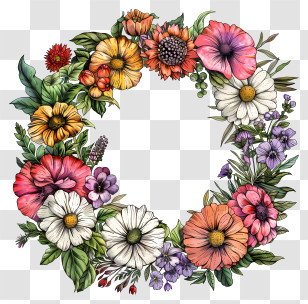 Flower Wreath - Floral Wreath Illustration With Bright Blooms Transparent PNG