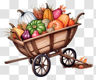 Fall Vegetables - Harvest Cart Filled With Autumn Vegetables And Pumpkins Transparent PNG