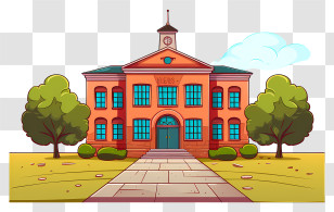 Abandoned Building - Cartoon School Building With Trees Transparent PNG