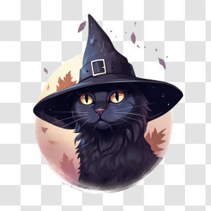 Halloween
 - Black Cat In Witch Hat For Halloween Transparent PNG