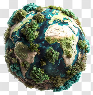 Earth Day - Earth With 3D Trees And Land Illustration Transparent PNG