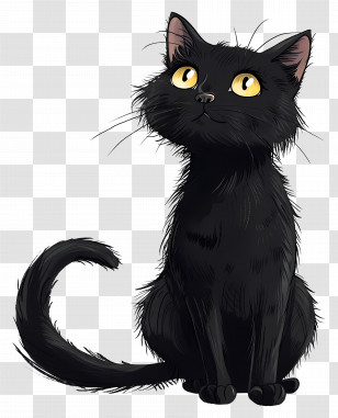 Black Cat - Adorable Black Cat Cartoon Illustration Transparent PNG