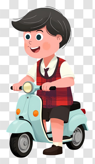 Cheerful Boy - Boy Riding A Blue Scooter Transparent PNG