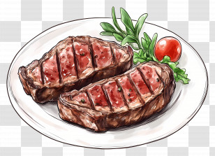 Steak - Grilled Steaks On Plate Transparent PNG