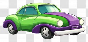 Cartoon Car - Bright Green And Purple Cartoon Car Transparent PNG