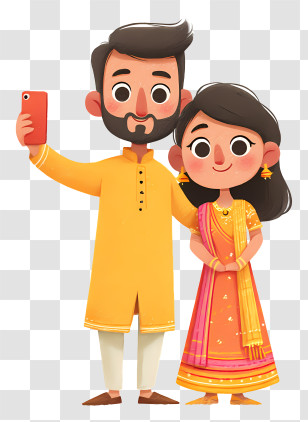 Couple Taking Diwali Selfie - Couple Taking Selfie Together Transparent PNG