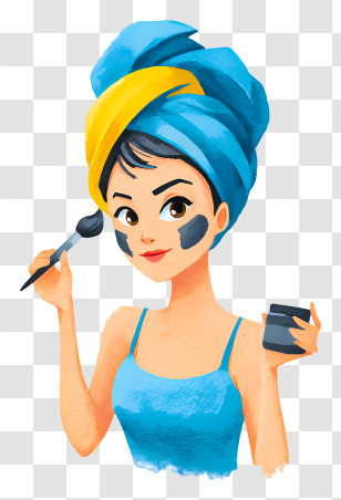 Woman Applying Black Facial Mask - Woman Doing Face Mask Transparent PNG