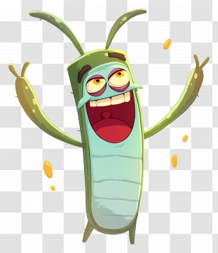 Plankton - Green Cartoon Character With Antennae Transparent PNG