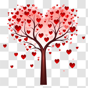 Heart Shaped Tree - Romantic Heart-Shaped Tree With Red Leaves Transparent PNG
