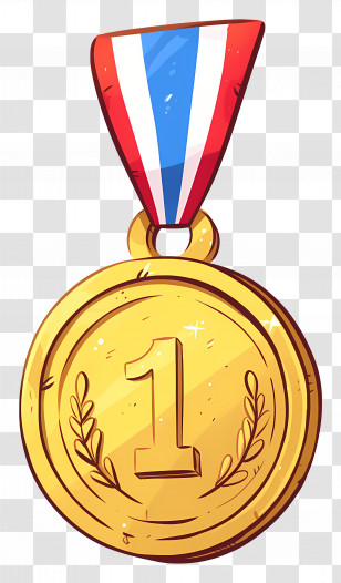 Olympic Medal - Gold Medal With Ribbon Illustration Transparent PNG