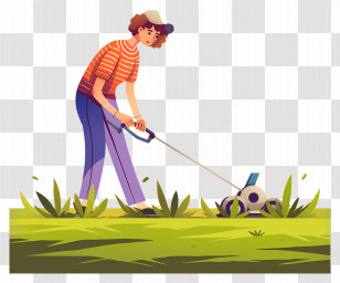 Electric Garden Tiller - Gardener Mowing The Lawn Transparent PNG