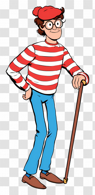 Waldo - Character In Striped Shirt And Red Hat Illustration Transparent PNG