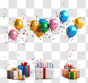 Birthday Gift With Balloons - Birthday Celebration With Balloons And Gifts Transparent PNG