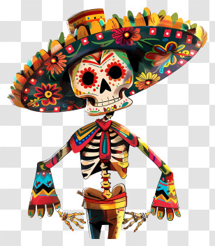 Cinco De Mayo - Festive Skeleton With Sombrero For Day Of The Dead Transparent PNG