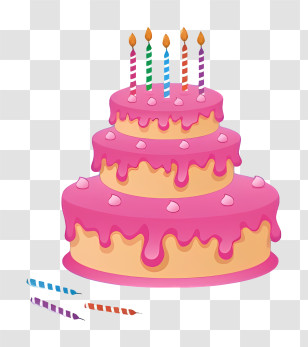 Birthday Cake - Pink Layered Birthday Cake With Candles Transparent PNG