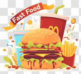 National Fast Food Day - Fast Food Combo With Burger, Fries, And Drink Transparent PNG