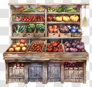 Vegetable Counter - Fresh Fruits And Vegetables Stand Transparent PNG
