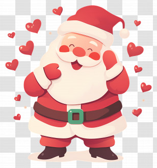 Cute Santa Clause - Santa Claus Cartoon With Festive Hearts Transparent PNG