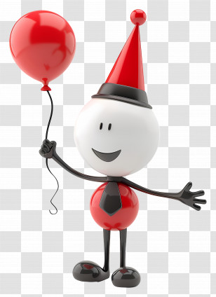 Christmas Stick Figure - Party Character Holding A Red Balloon Illustration Transparent PNG