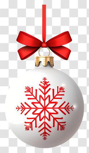 Christmas Ornament - White Christmas Ornament Adorned With Red Ribbon Transparent PNG