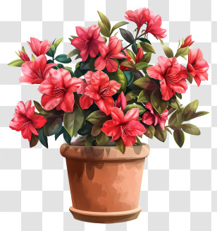 Azalea Plant - Pink Blossoming Potted Flowers Transparent PNG