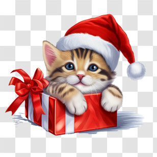 Christmas Cat - Cute Kitten In Christmas Gift Box Transparent PNG