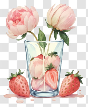 Glass - Strawberries And Flowers In Glass Transparent PNG