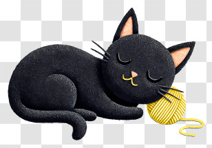 Black Cat With Yarn Ball - Sleeping Black Cat With Yarn Transparent PNG
