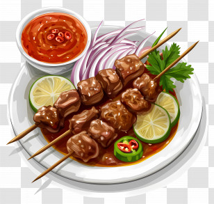 Grilled Meat Skewers - Grilled Meat Skewers With Sauce And Lime Transparent PNG