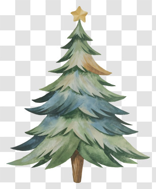 Christmas Tree - Watercolor Christmas Tree With Gold Star Transparent PNG