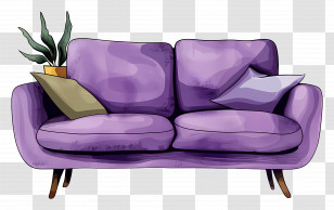 Sofa - Purple Sofa With Pillows Transparent PNG